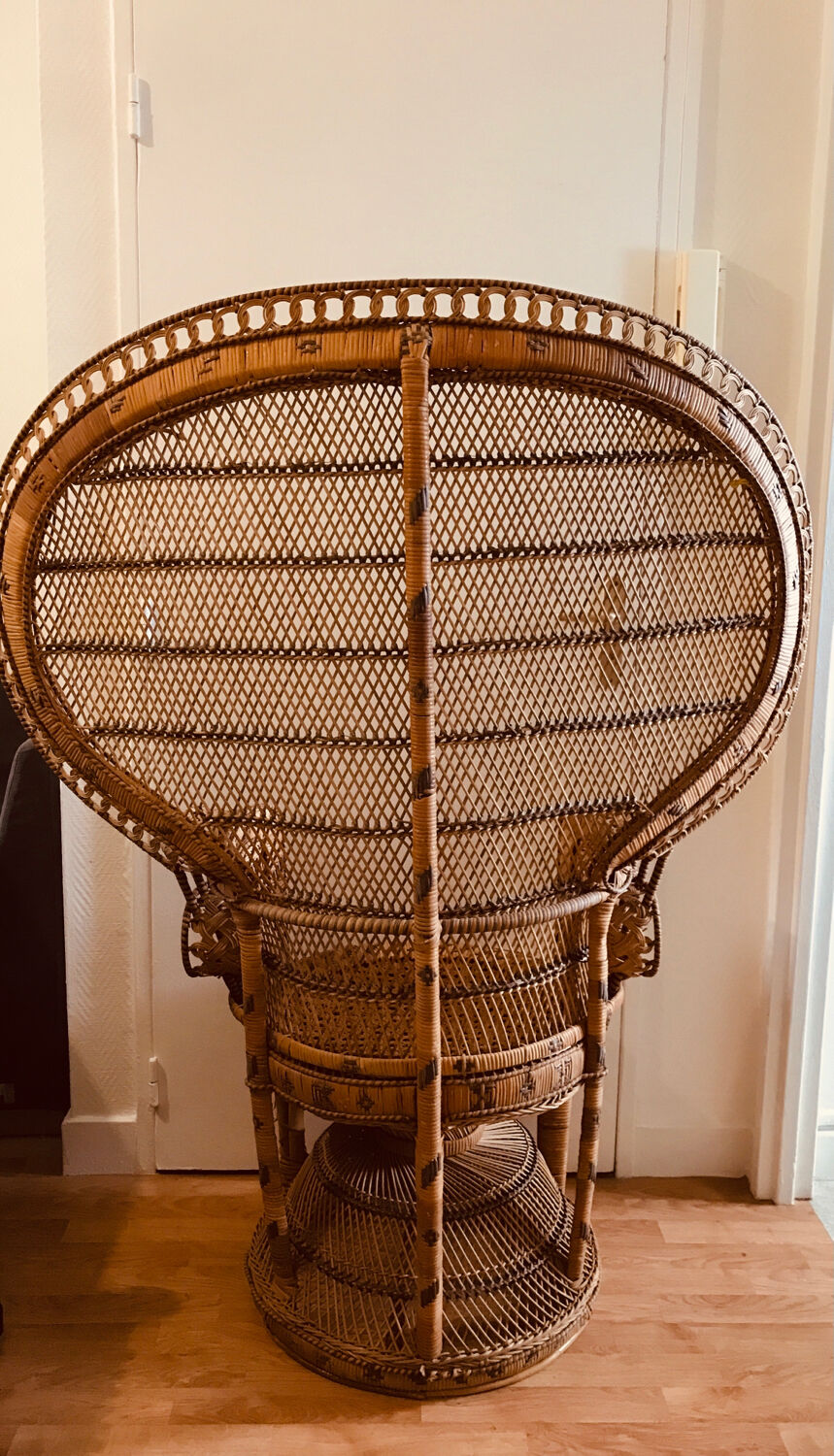 Mid-Century Oriental Peacock Chair in Straw, 1970s