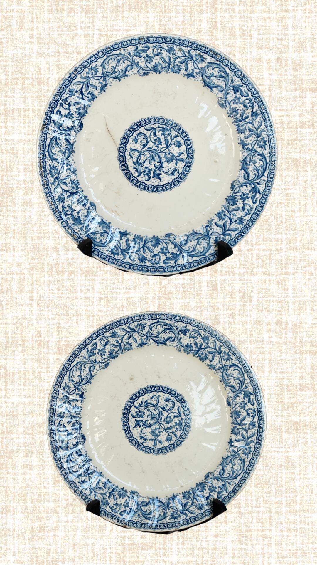 Antique dinner plates - Gien circa 1890 - Rouen blue garland pattern