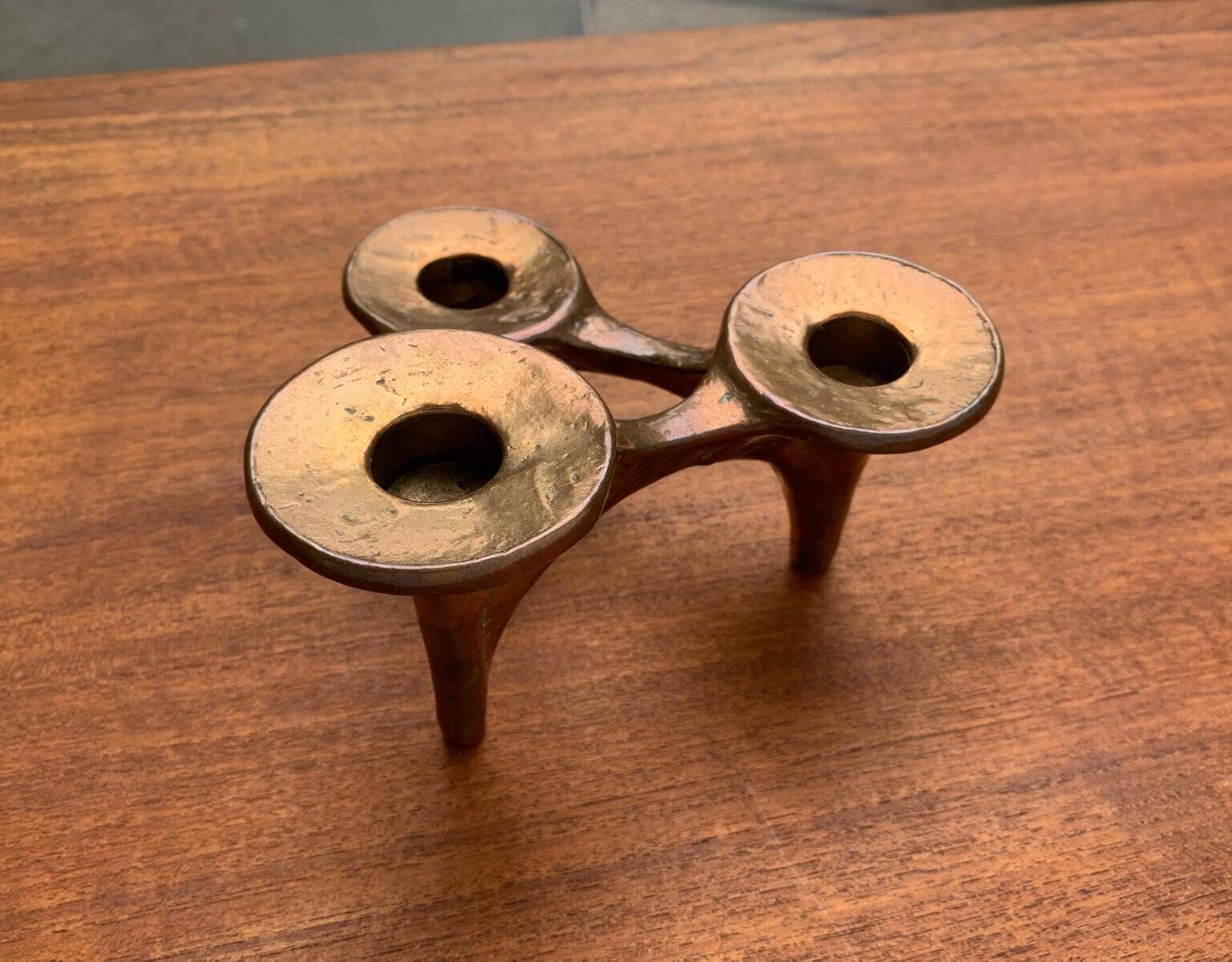 Vintage German brutalist metal candlestick by Harjes