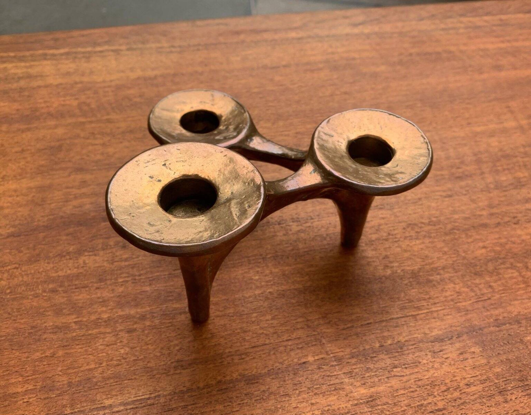 Vintage German brutalist metal candlestick by Harjes