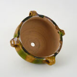 Glazed terracotta pot with 4 yellow and green handles. Flower pot