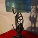 superb thick wrought iron Art Nouveau lamp, Kralik Loetz glass paste,