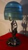 superb thick wrought iron Art Nouveau lamp, Kralik Loetz glass paste,