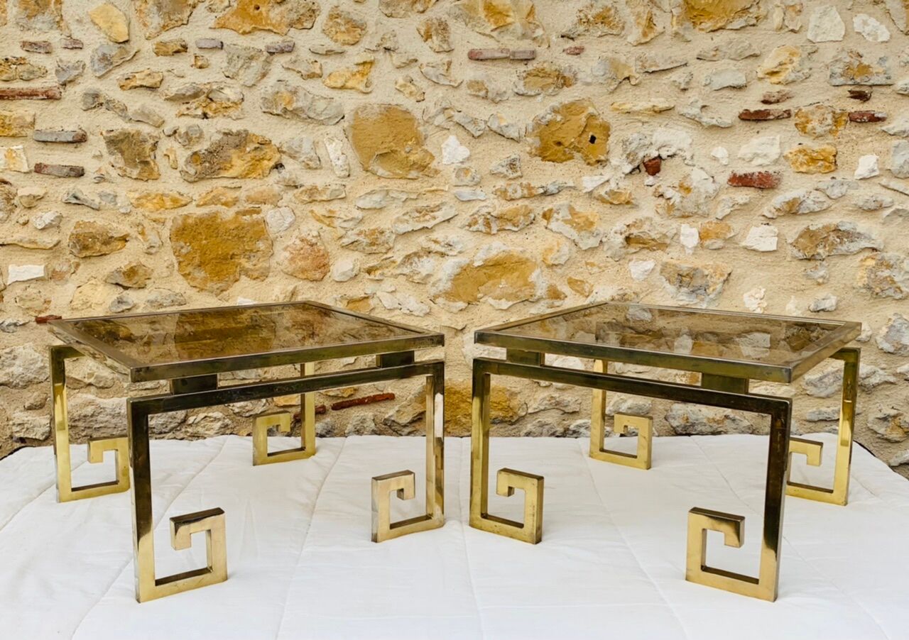 Paire de tables d’appoint laiton et verre circa 1970/80