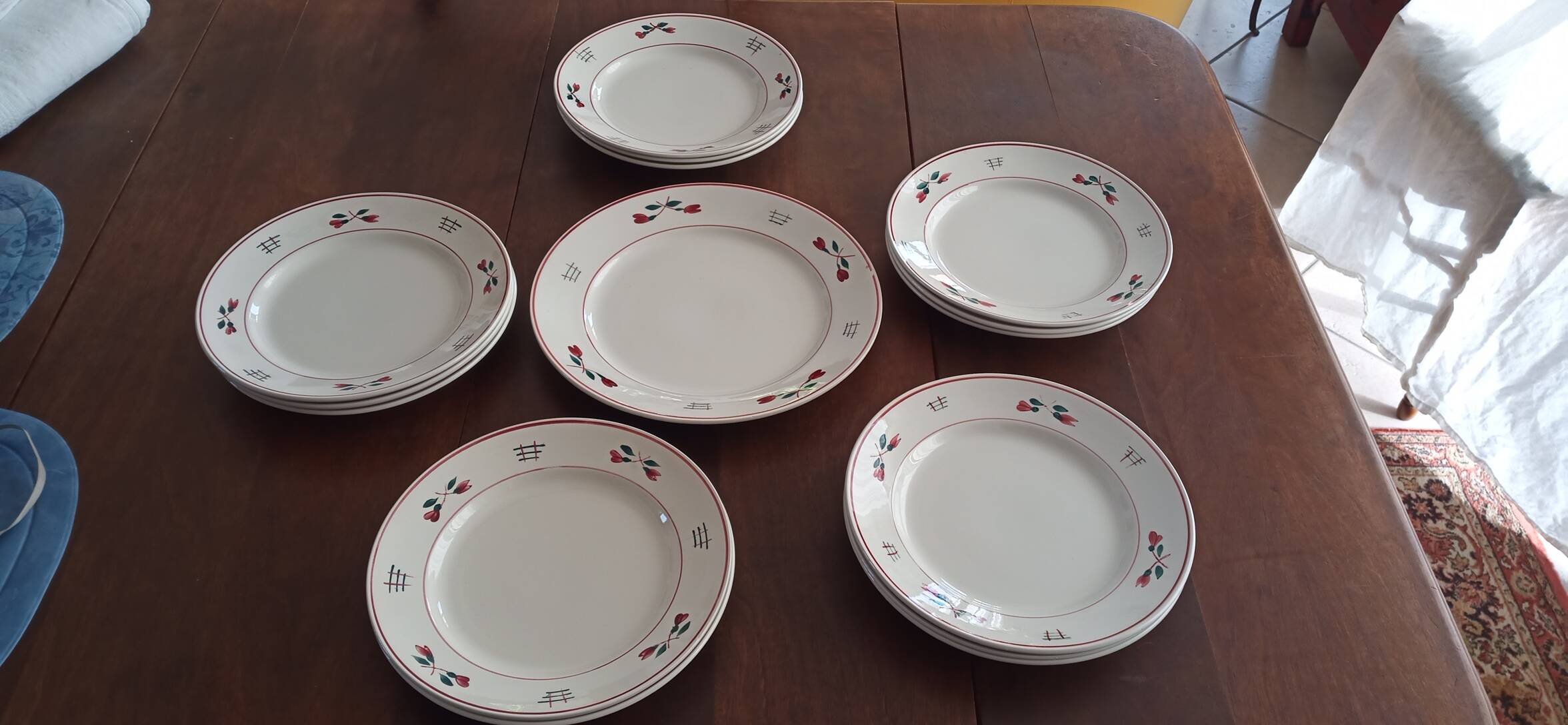 Service 14 plates 1 ceramic dish from St Amand