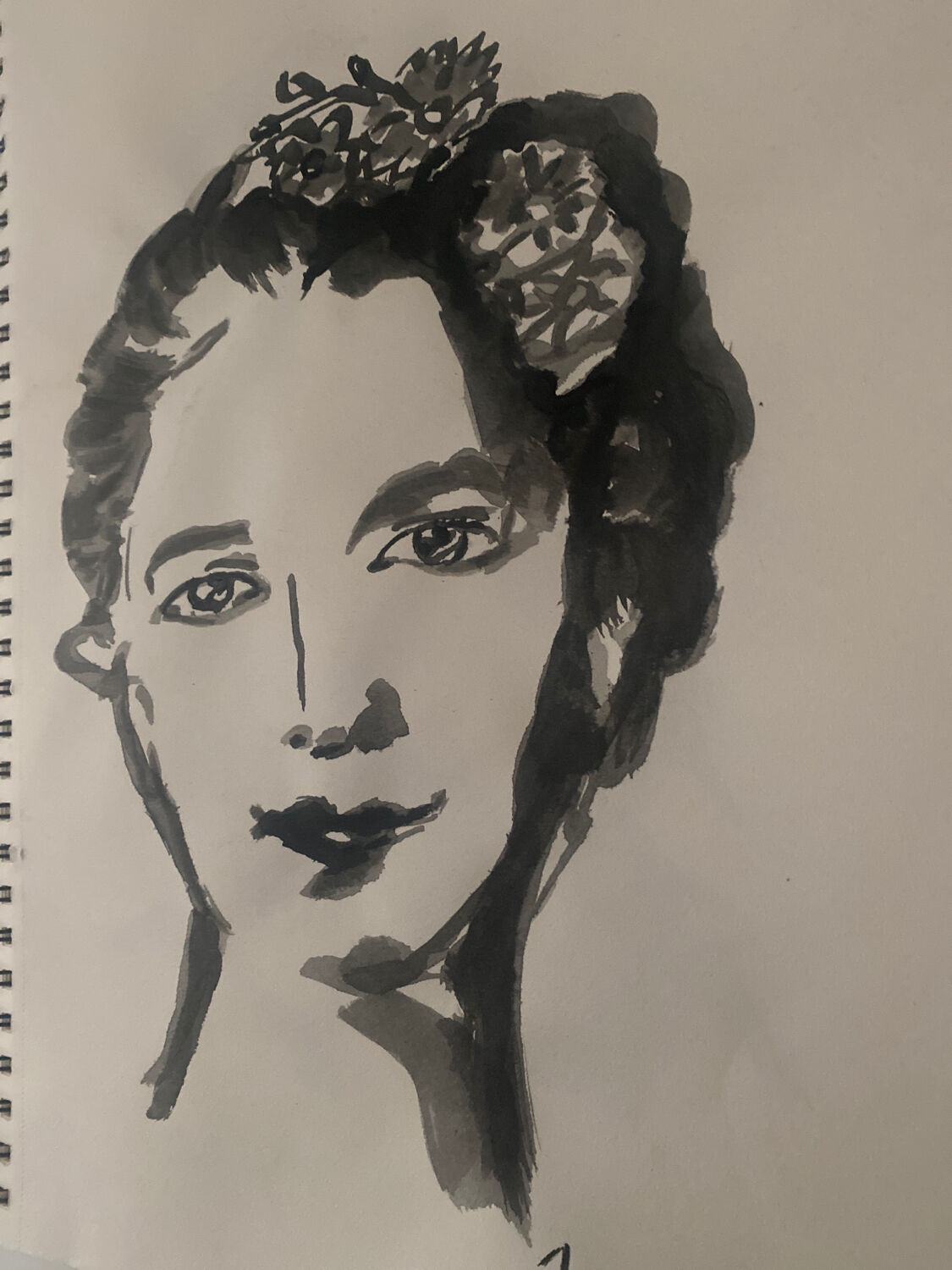 Contemporary portrait of a woman in ink