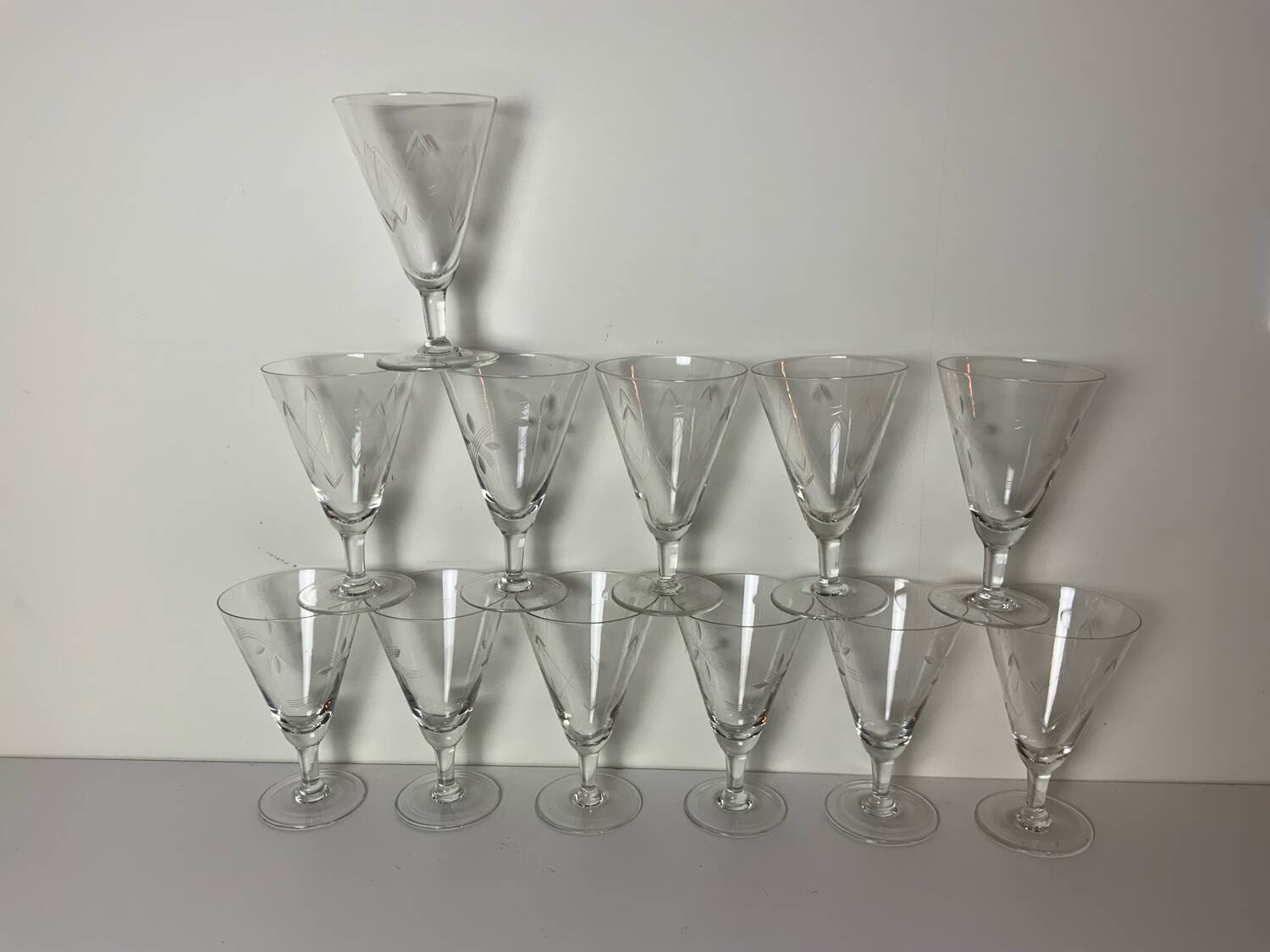 12 antique stemmed glasses
