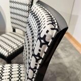 Art Deco High Back Black Lacquered Dining Chairs, France, 1930s, Set of 6