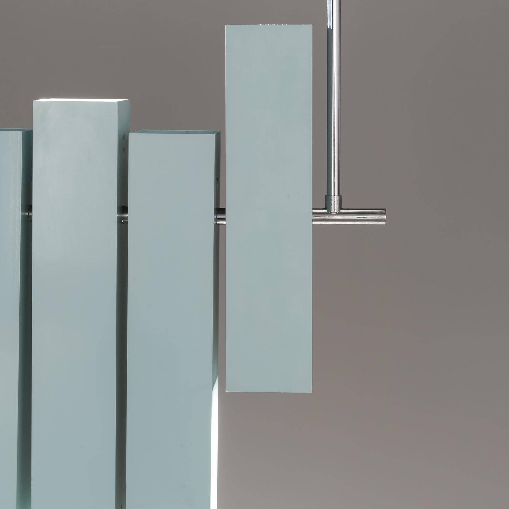 Blue lacquered metal chandelier, Lumi, ca. 1970