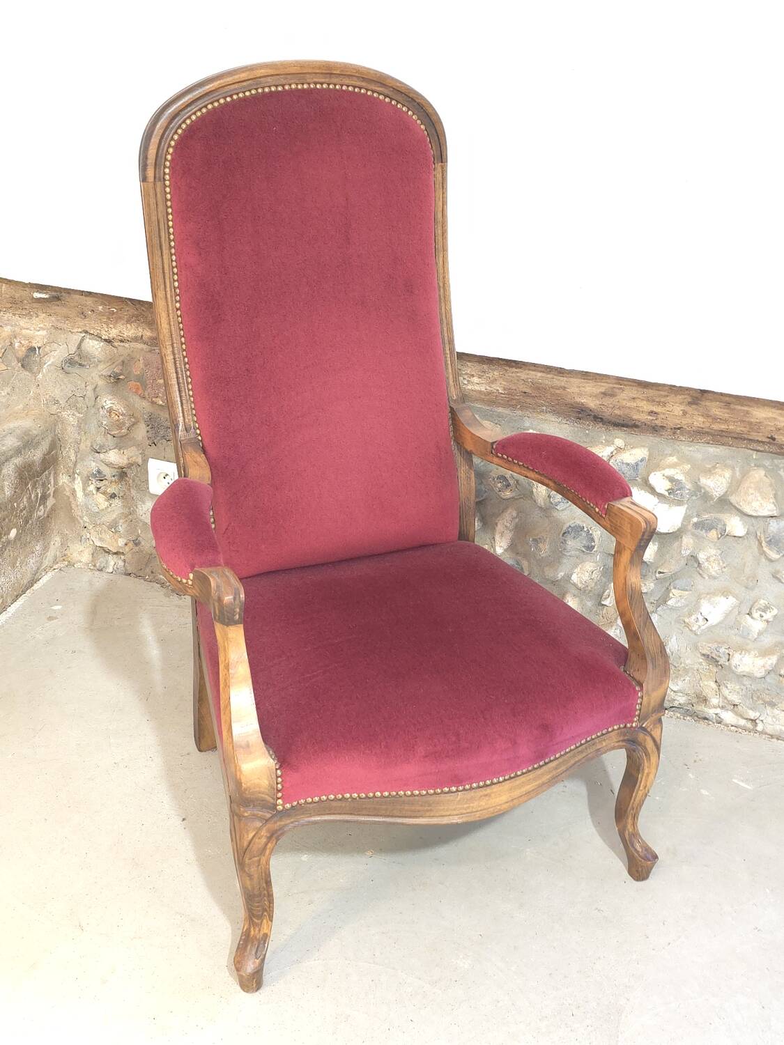 Voltaire red velvet armchair