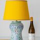 Mediterranean Table Lamp in Hand-Painted Spanish Ceramic, New Yellow Silk Shade