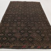 Tapis Kilim Vintage Noir et Brun à Motifs Géométriques, 183x297 Cm