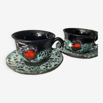 Two fat lava vallauris cups and saucer