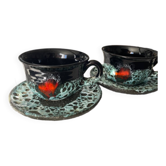 Two fat lava vallauris cups and saucer