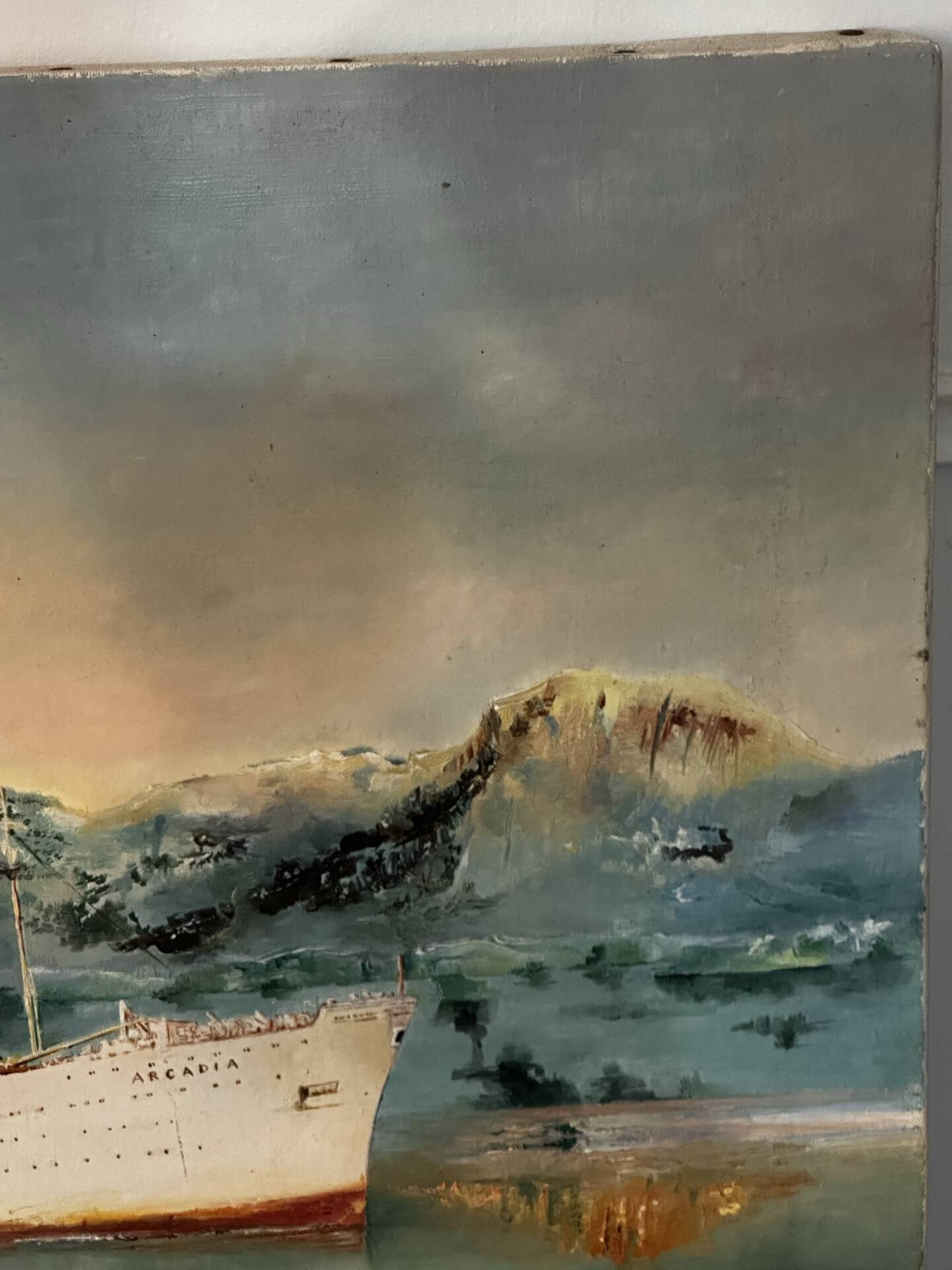 Oil on canvas Alain Chaussois (1950-2018) – Ocean liner Arcadia in the