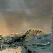 Oil on canvas Alain Chaussois (1950-2018) – Ocean liner Arcadia in the