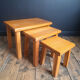 3 nesting tables in vintage elm, brutalist design.