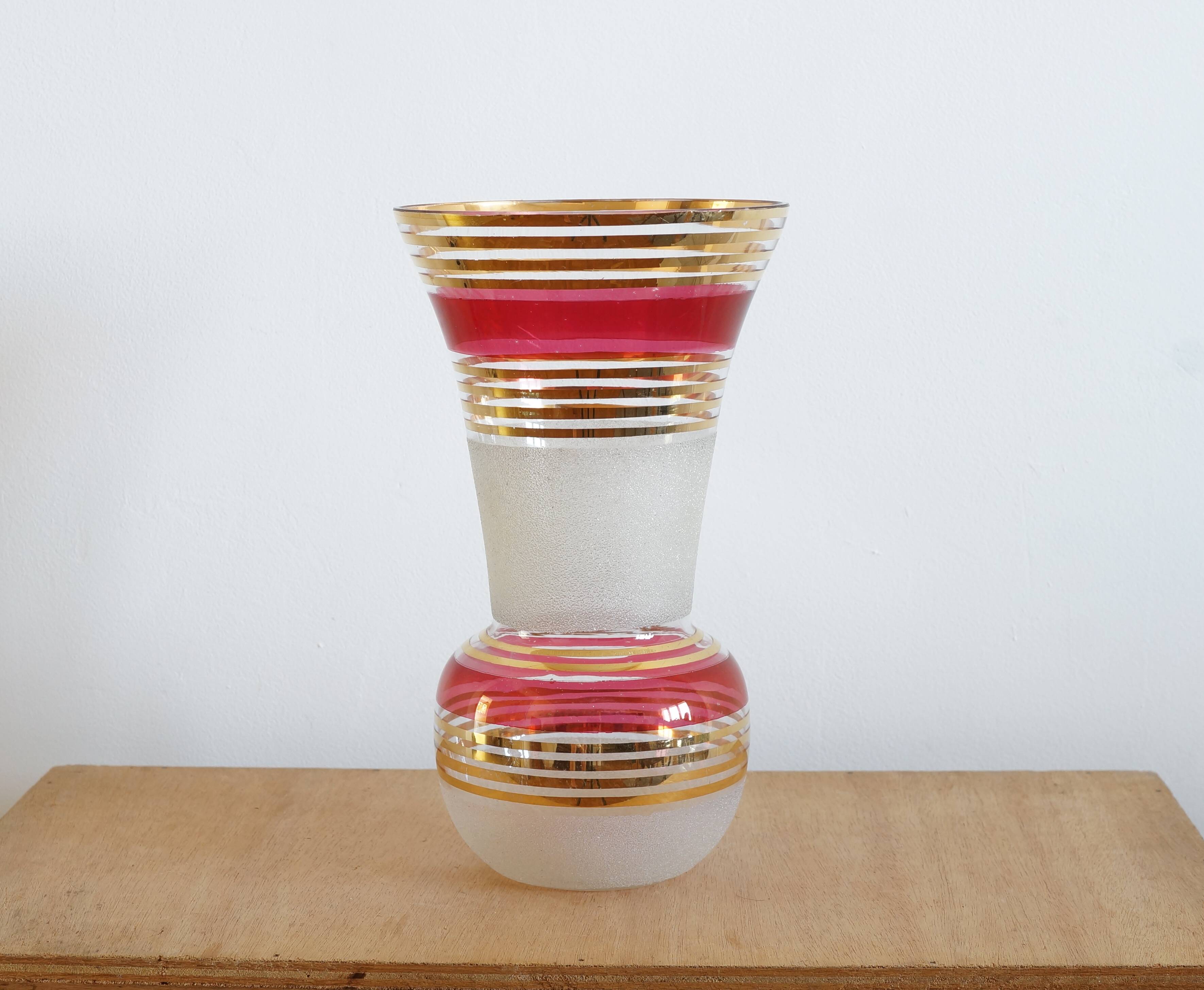 Large blown and enameled glass vase from the 1960s