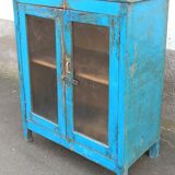 Old blue wooden showcase