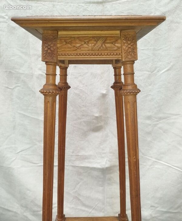 Sellette ancienne noyer sculpté — plateau marbre rouge — style Louis XVI — XIXe