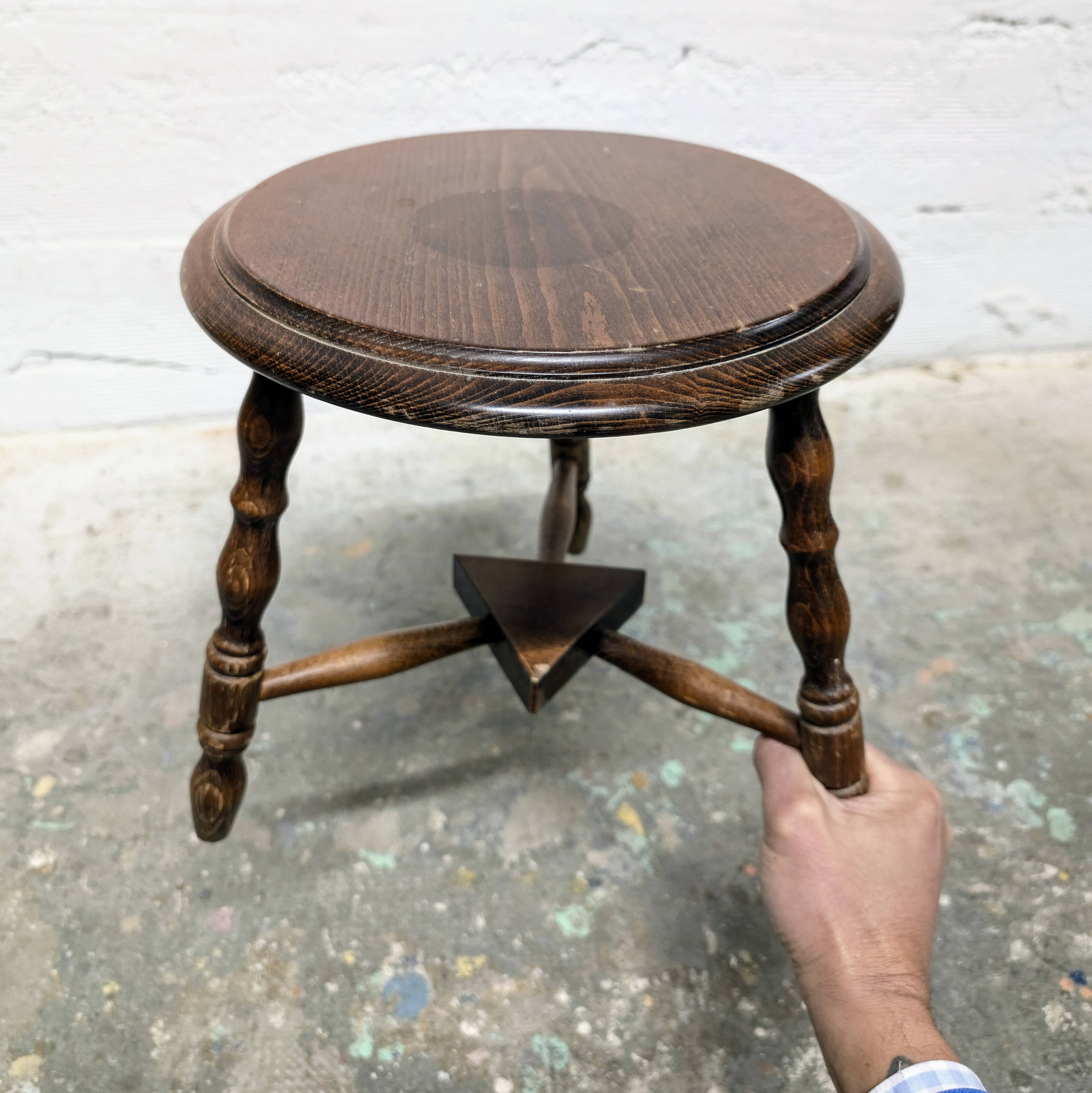 Small turned wooden tripod stool