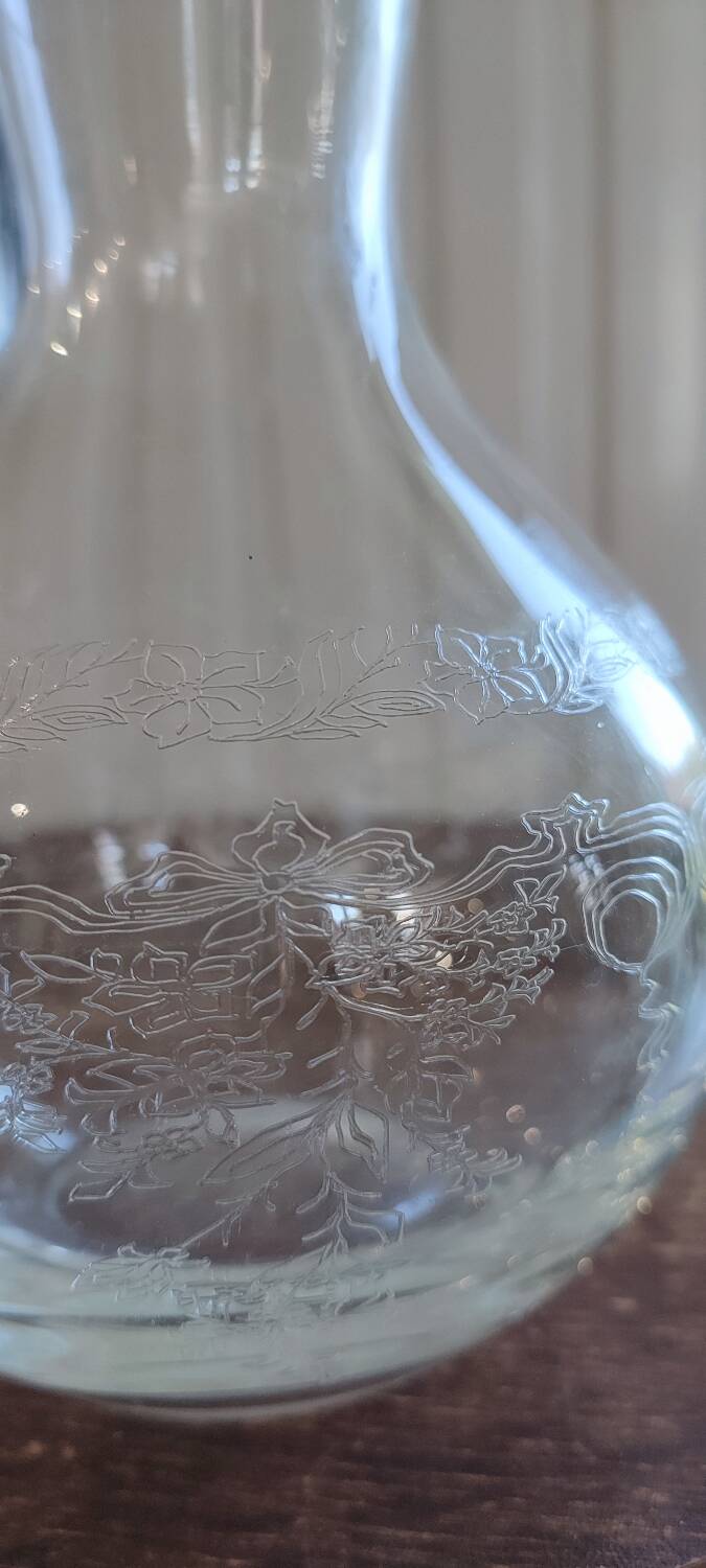 Vintage silkscreened glass carafes