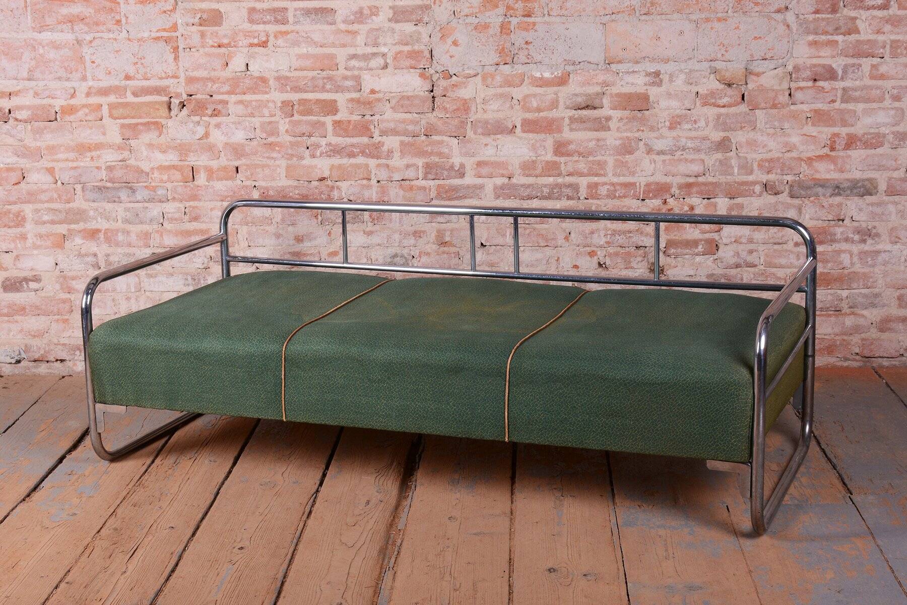 Bauhaus Sofa in Chrome, Steel, and Fabric, Czech, 1930s