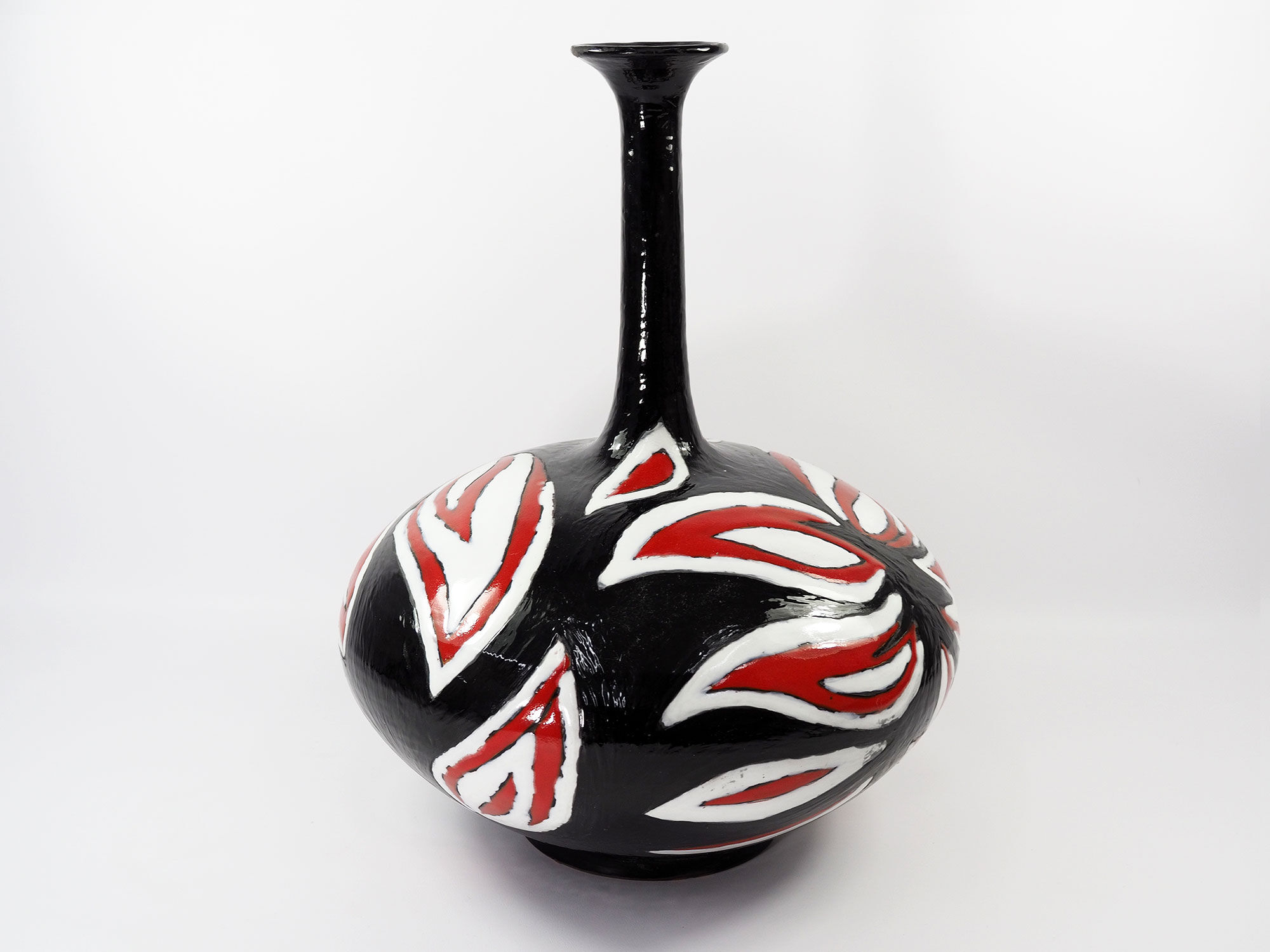 Studio pottery ceramic hand painted glaze vase circa 1970