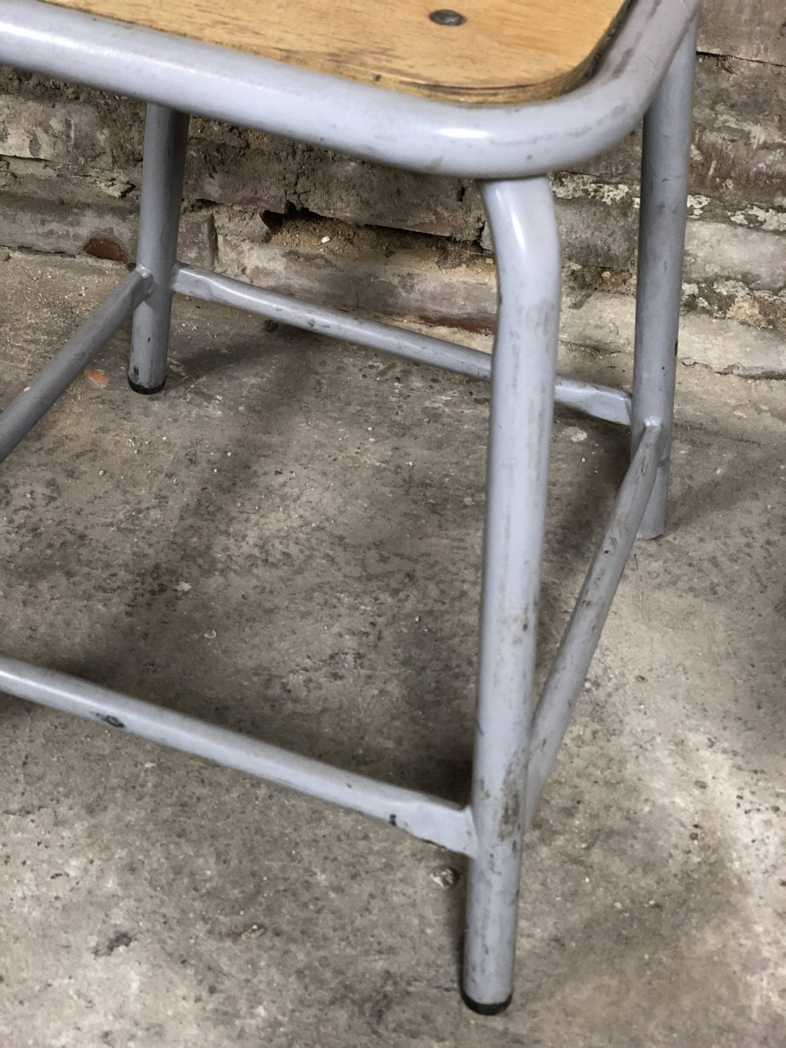 Iron and gray wood stool
