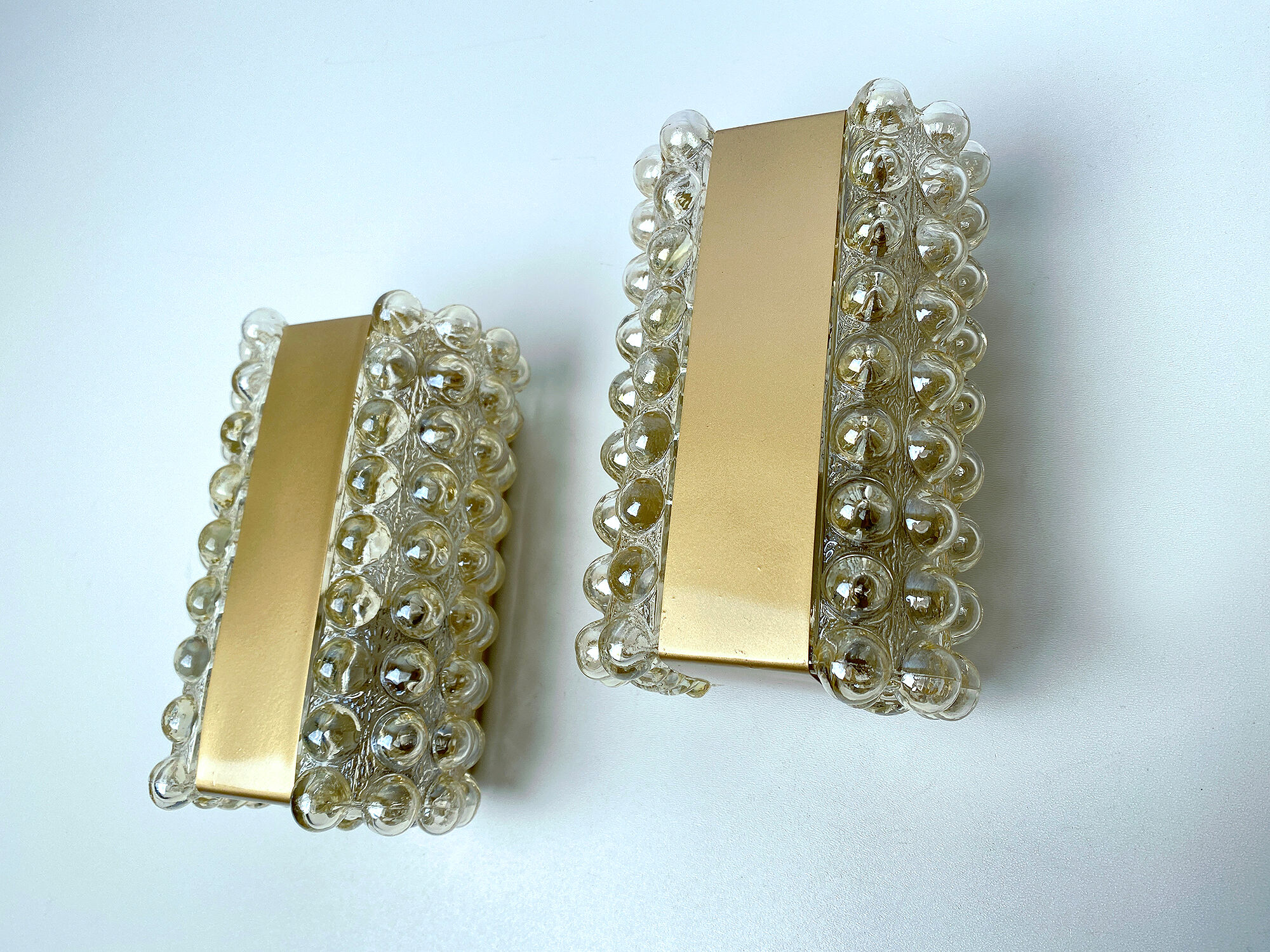 Pair Apliques Vintage Limburg, Golden Bubble Glass, 70s