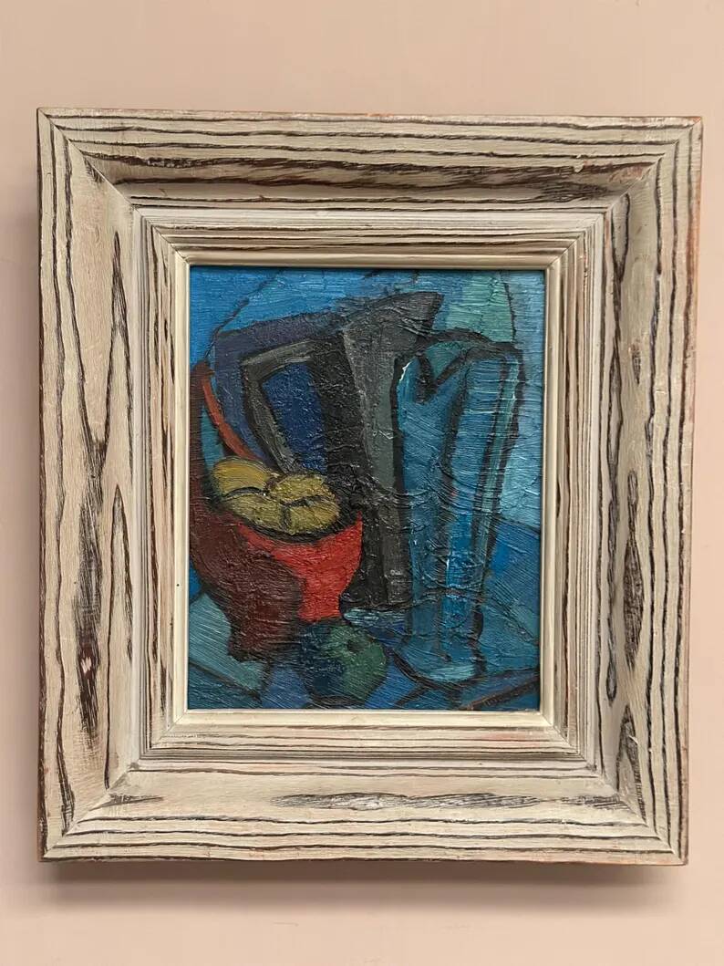 Original Swedish Oil on Panel - 'Still Life with Jugs and Fruits' by Stig Thiderman - Signed - Vintage - Framed