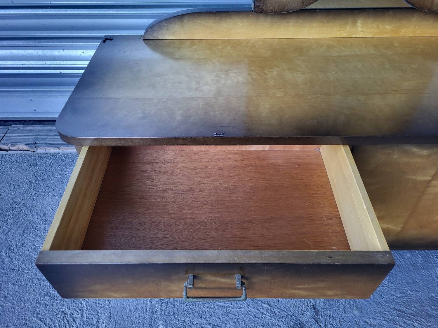 Vintage Scandinavian style dressing table, chest of drawers, triptych mirror and bedside table