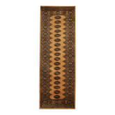 Tapis de couloir turkmène vintage à médaillon jaune, fait main, style géométrique oriental