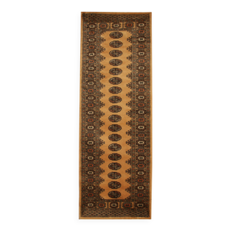 Yellow Medallion Vintage Turkmen Runner, Handmade Oriental Geometric Rug