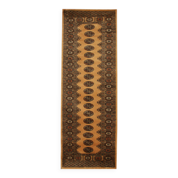 Yellow Medallion Vintage Turkmen Runner, Handmade Oriental Geometric Rug