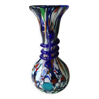 Vase Carnivale Fratelli Toso, Murano Italie 1930. En verre d Art soufflé moucheté polychromes. Haut 21 cm