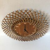 1960s vintage rattan sun clock