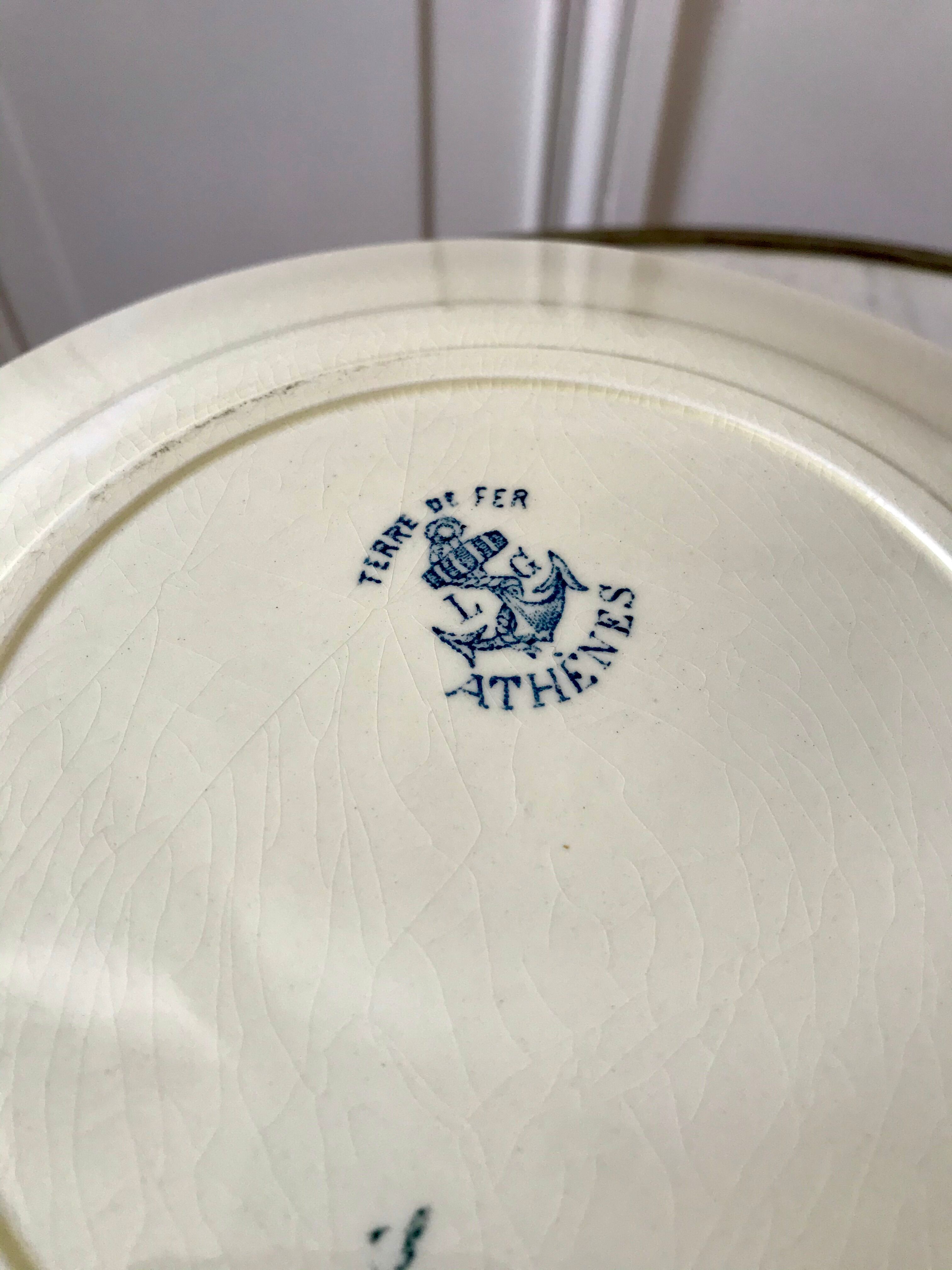 set of 6 dessert plates Terre de Fer St Amand model "Athens" XXth