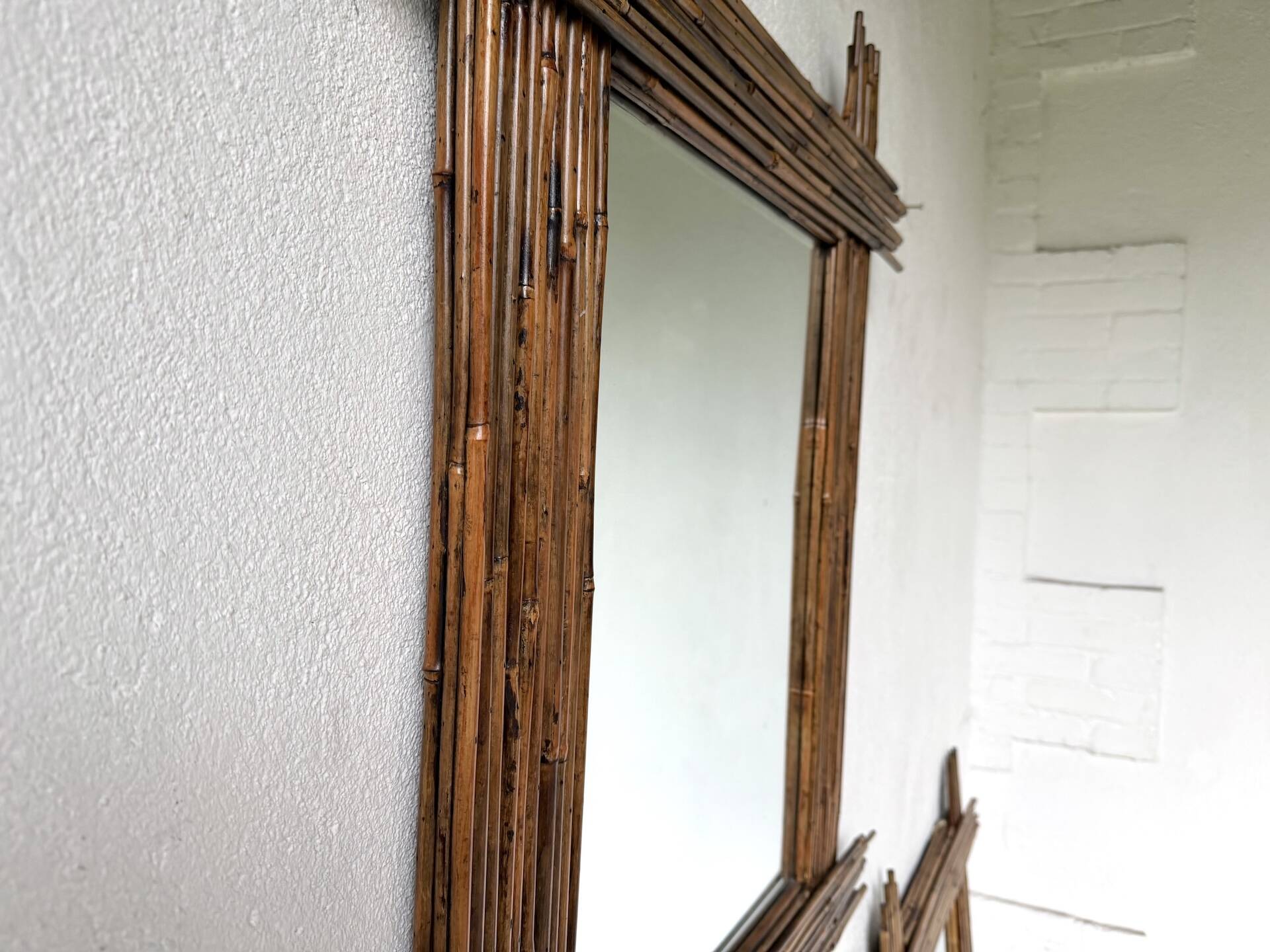 Pair of large vintage bamboo mirrors, 1970s