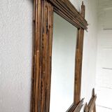 Pair of large vintage bamboo mirrors, 1970s