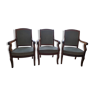 Set of 3 Louis Philippe style armchairs in almond green velvet fabric