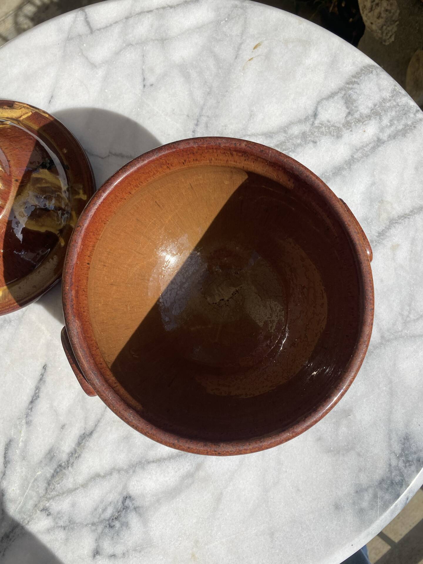 Antique glazed earthenware soup tureen