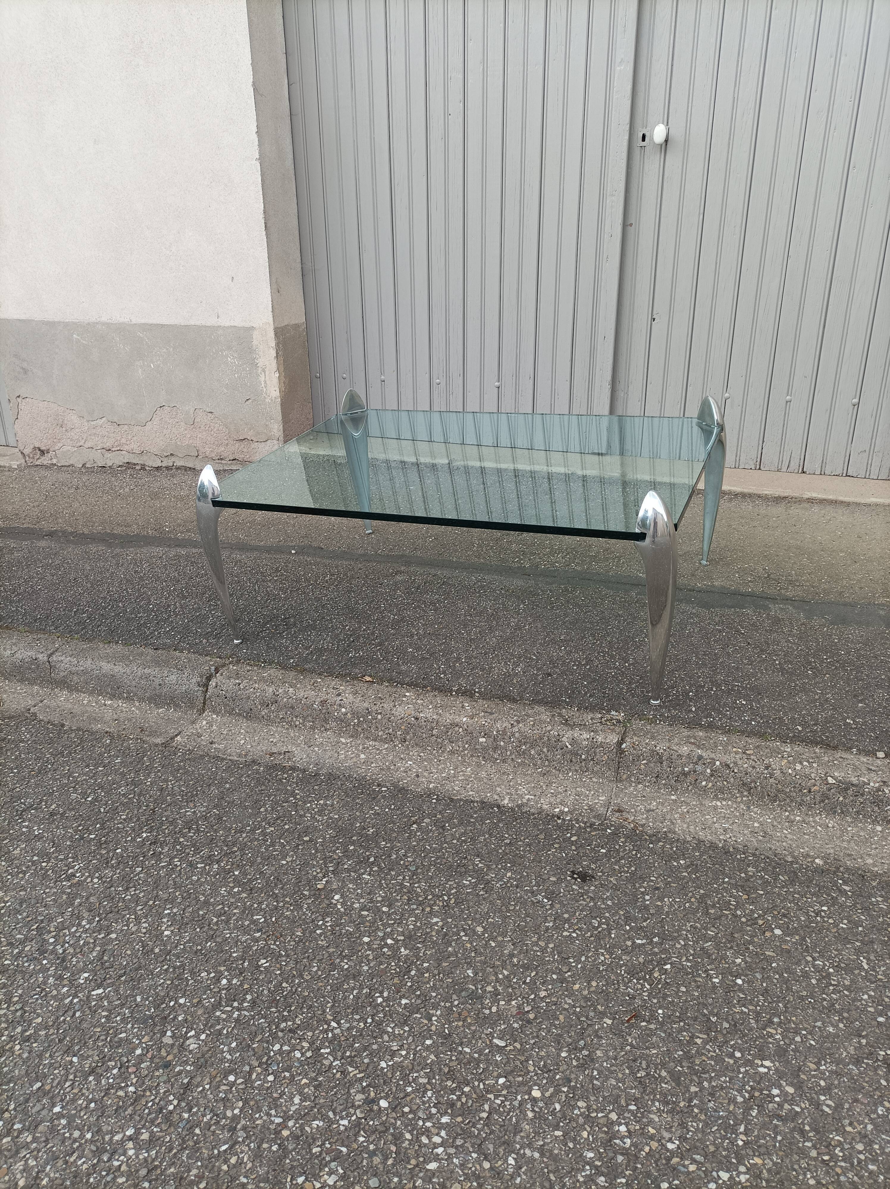 Vintage coffee table glass slab and chrome