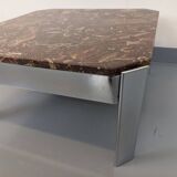 Vintage square coffee table in marble and chrome metal from the 70s
