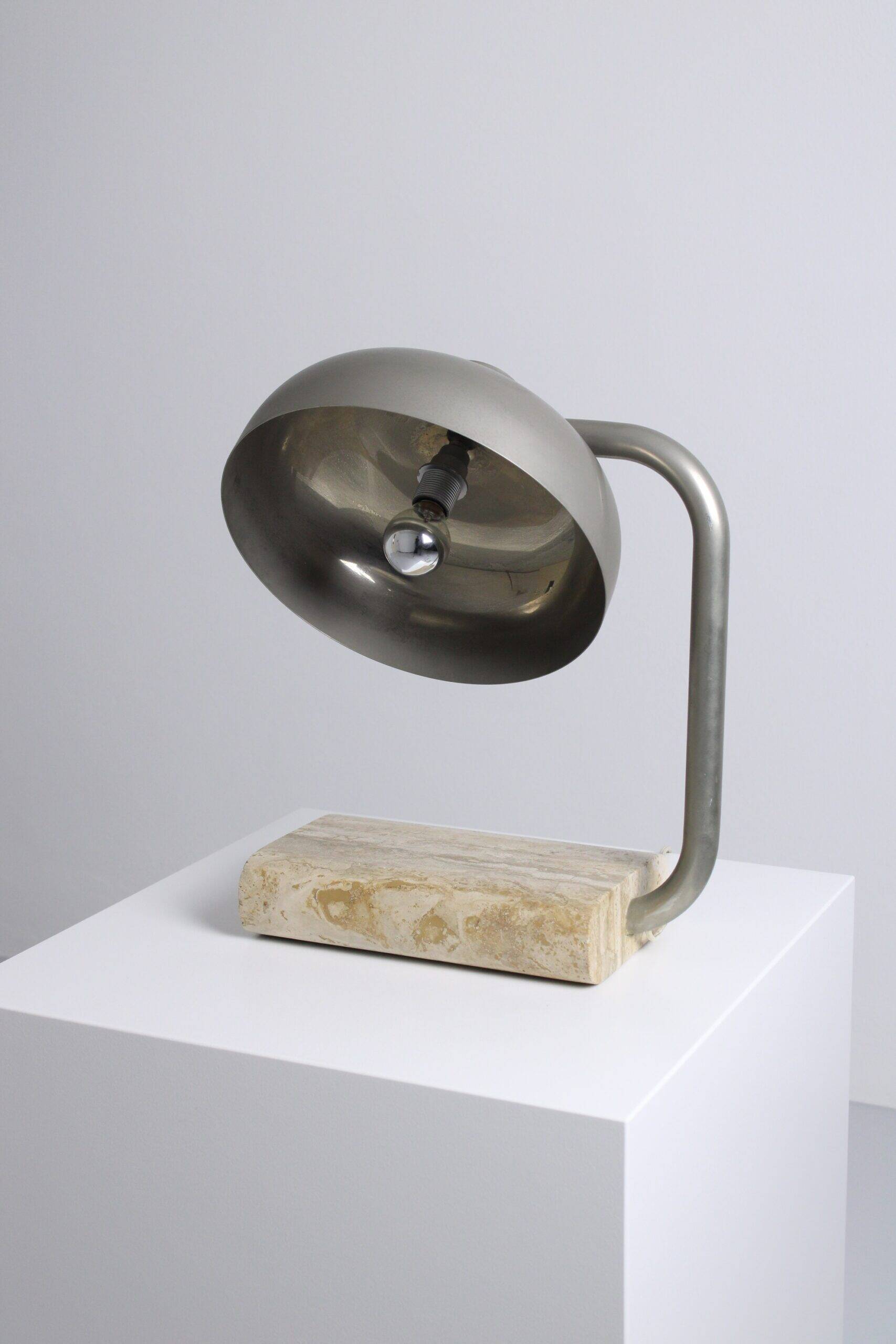 Travertine and chromed metal table lamp by Paolo Salvi, 1960s