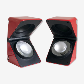 Paire de lampes à poser en forme de cubes en métal laqué rouge, édition Fosnova, Italie 1970