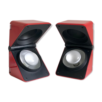 Pair of lamps to be placed in the shape of red-lay metal cubes, Fosnova edition, Italy 1970