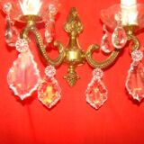 pair of bronze and crystal wall lights with 2 arms