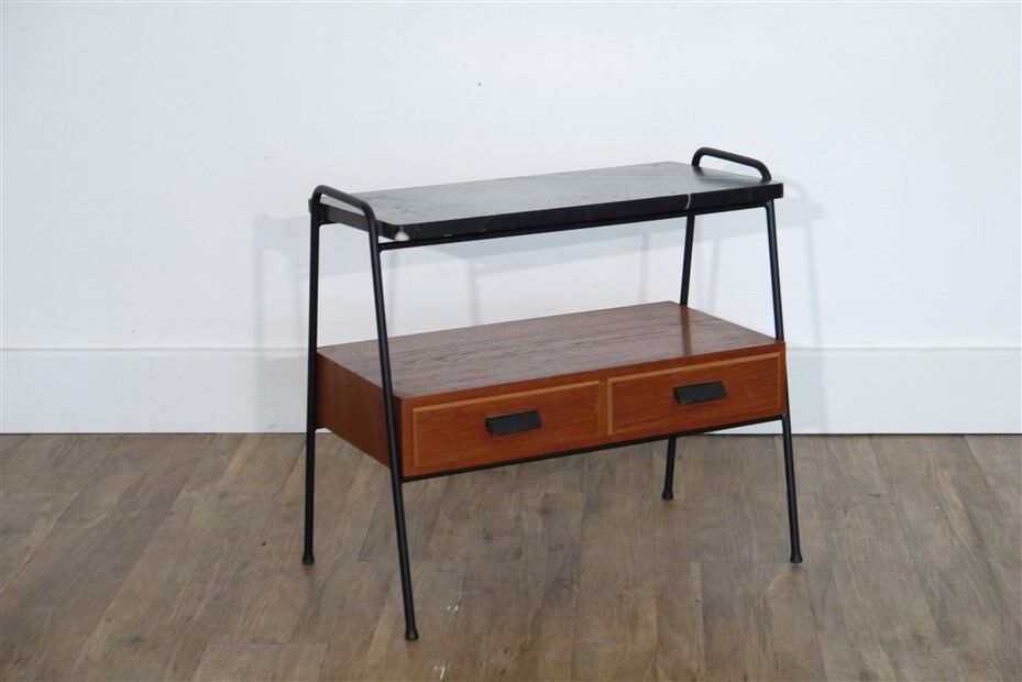 Vintage Scandinavian console in teak and marble 1960