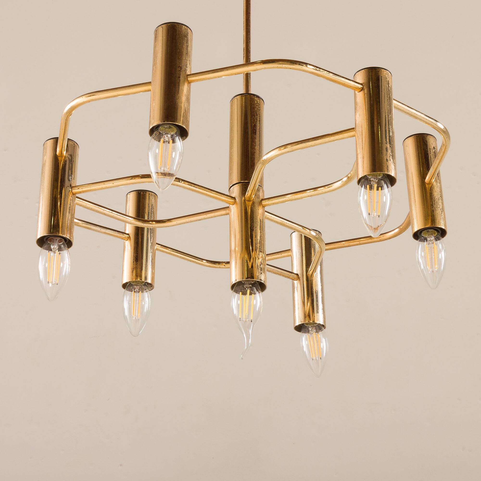 Lustre en laiton géométrique vintage par Gaetano Sciolari, années 1970
